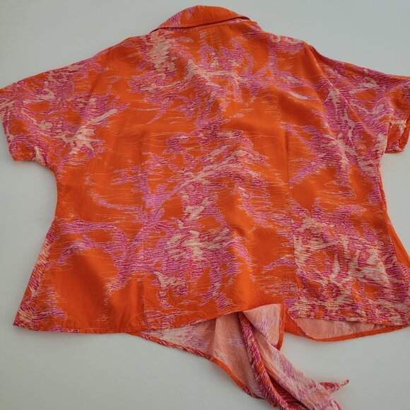Finley Womens Hawaiian Button Down Shirt Orange Pink Abstract Tropical Sz L EUC - Picture 7 of 9